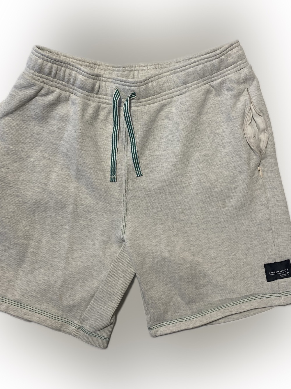 adidas Light Gray Athletic Shorts with Green-Trim Drawcord